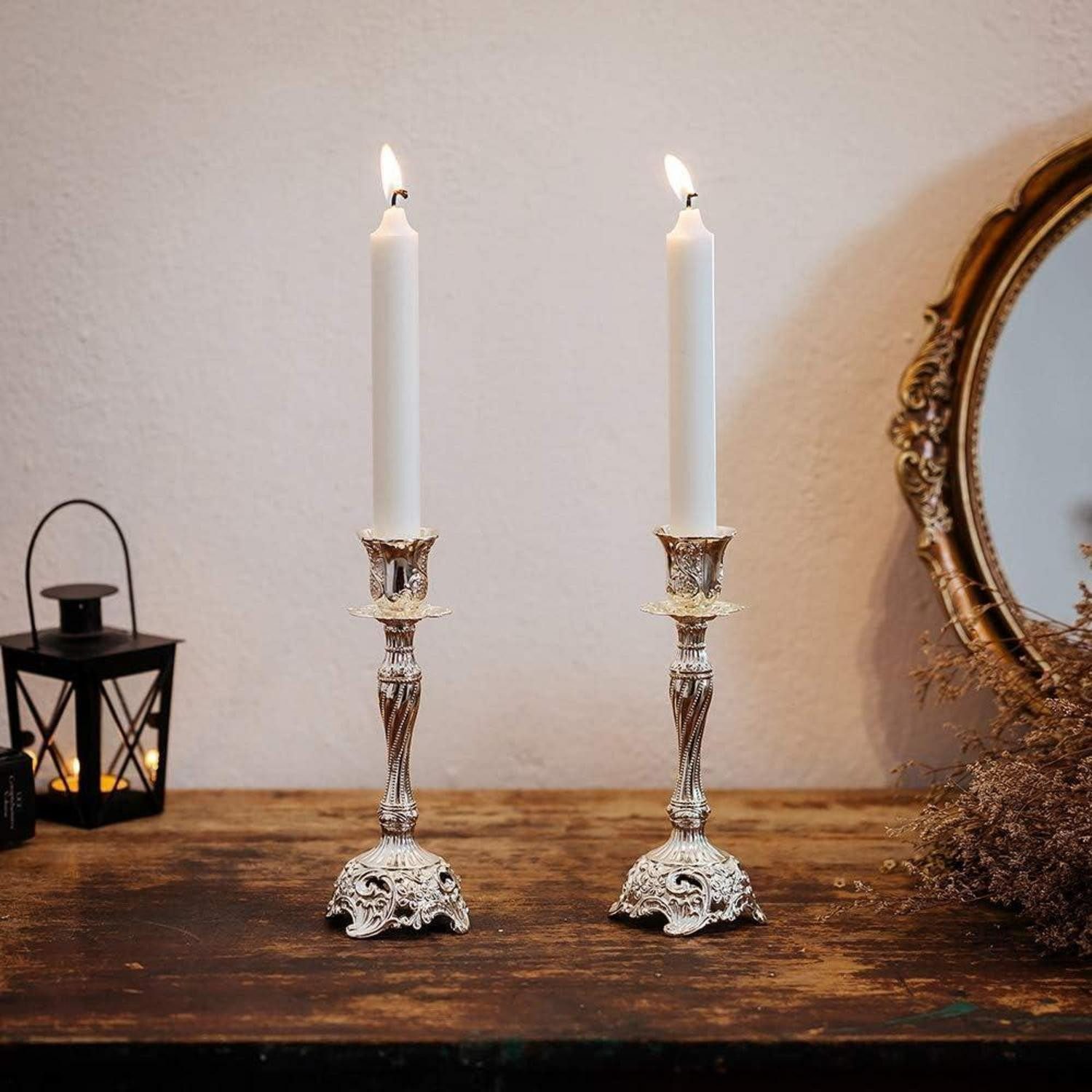LuxusKollektion Kerzenleuchter 2er Set Silber Kerzenständer Kerzenhalter Schabbat Tischdeko