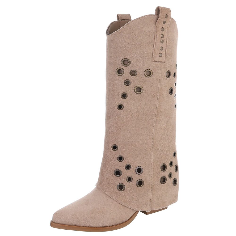 Ital-Design Modische Stiefel mit Metallösendetails für Damen Westernstiefel (91261255) Blockabsatz Stiefel in Hellbraun
