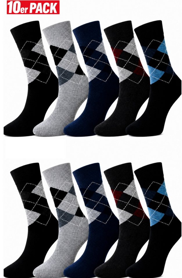 DDOnlineShop Basicsocken Damen & Herren Karo Socken aus Baumwolle – Ohne Gummi (Spar-Set, 10-Paar, 10 Paar) Komfortbund Ohne Gummi