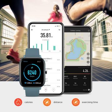 Amazfit Smartwatch (1,65 Zoll, Android iOS), Fitness Sportuhr 5 ATM wasserdicht mit GPS Schlafmonitor, 12 Sportmodi