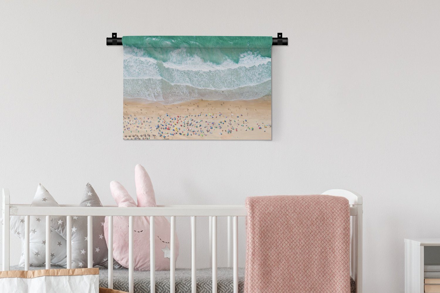 MuchoWow Wanddekoobjekt Meer - Wasser Wandbehang, - Kinderzimmer Strand - Kleid, Wanddeko Wohnzimmer, für Schlafzimmer, Sonnenschirme Sommer, 