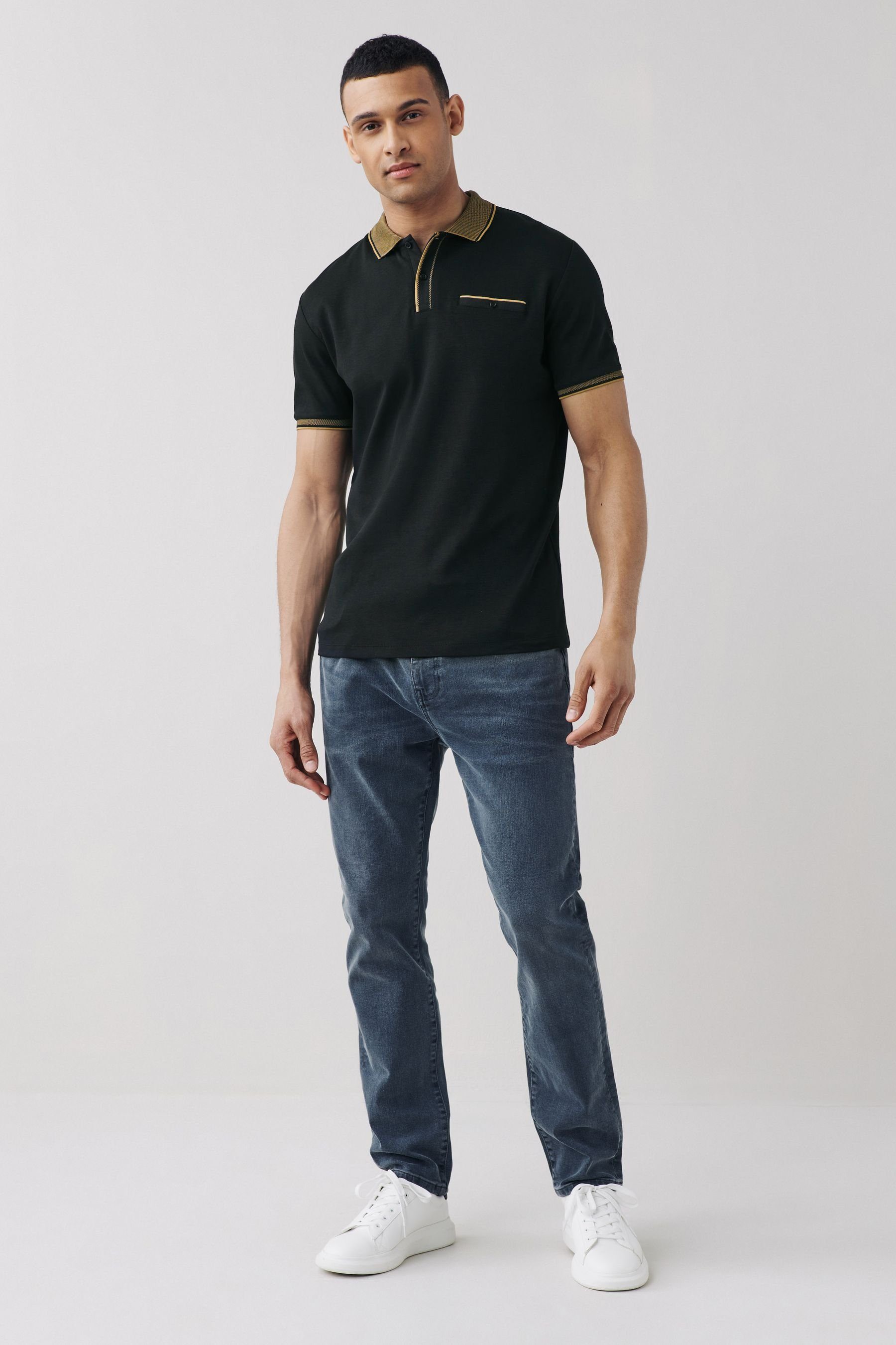 Kragen (1-tlg) Polohemd mit elegantem Poloshirt Black Next