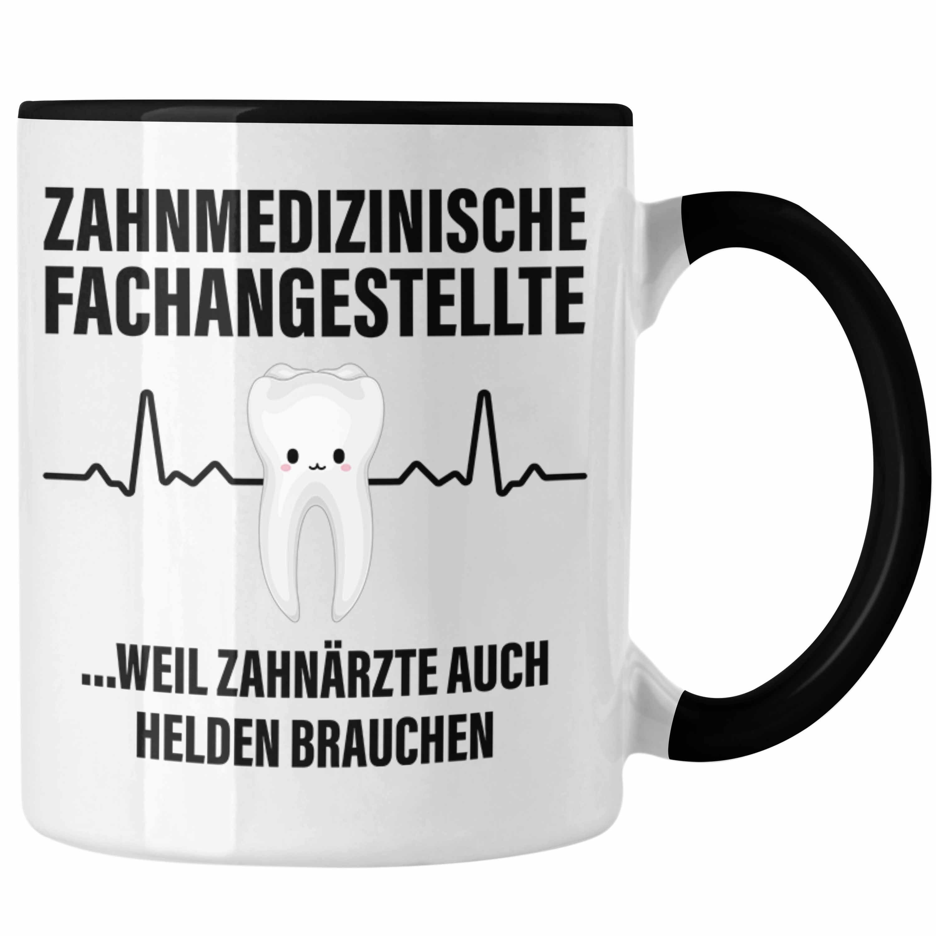 Trendation Tasse Geschenkidee Trendation Fachangestellte Damen Geschenk Kollegin Lustig Schwarz Zahnarzt Zahnmedizinische Tasse Zahnarzthelferin 