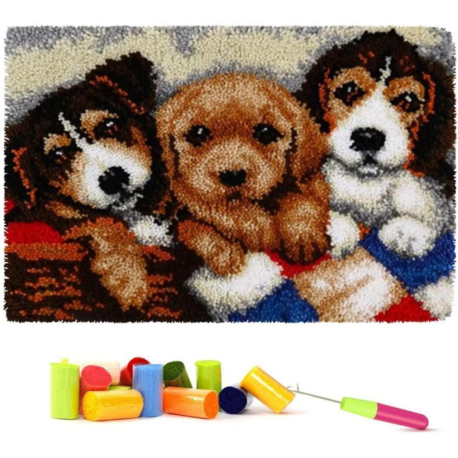 LuxusKollektion Kreativset Knüpfhaken-Teppich-Set Welpen 60x40cm