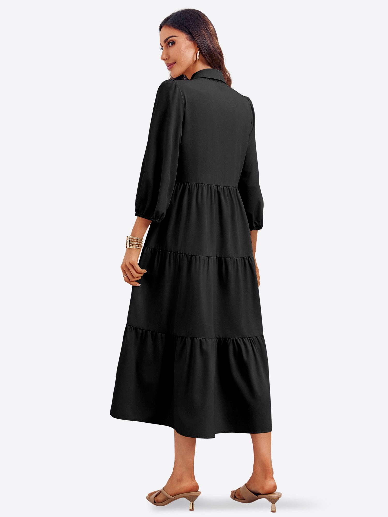 Imily Bela Blusenkleid Damen 3/4-Ärmel Hemdkleid (Packung, 1-tlg., 1per-Pack) mit Knöpfen