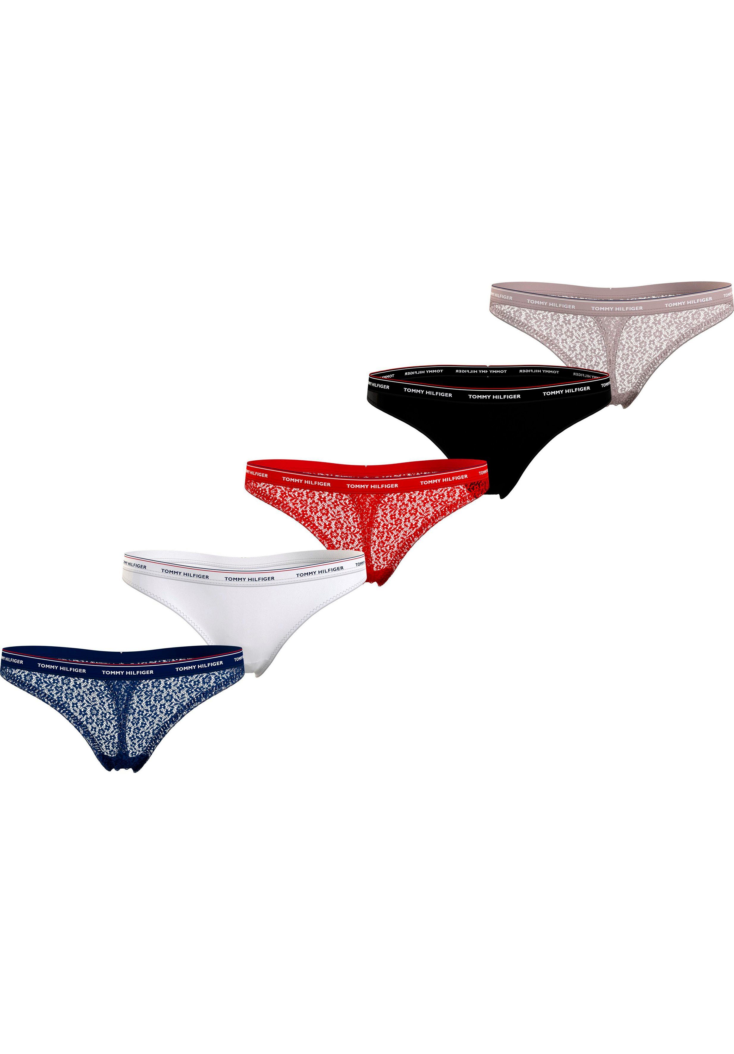 Hilfiger PACK Des/White/Primary_Red/Black/Misty in 5 THONG Logobund Labelfarben GIFTING 5er-Pack) 5-St., (Packung, Tommy T-String Underwear modischem mit