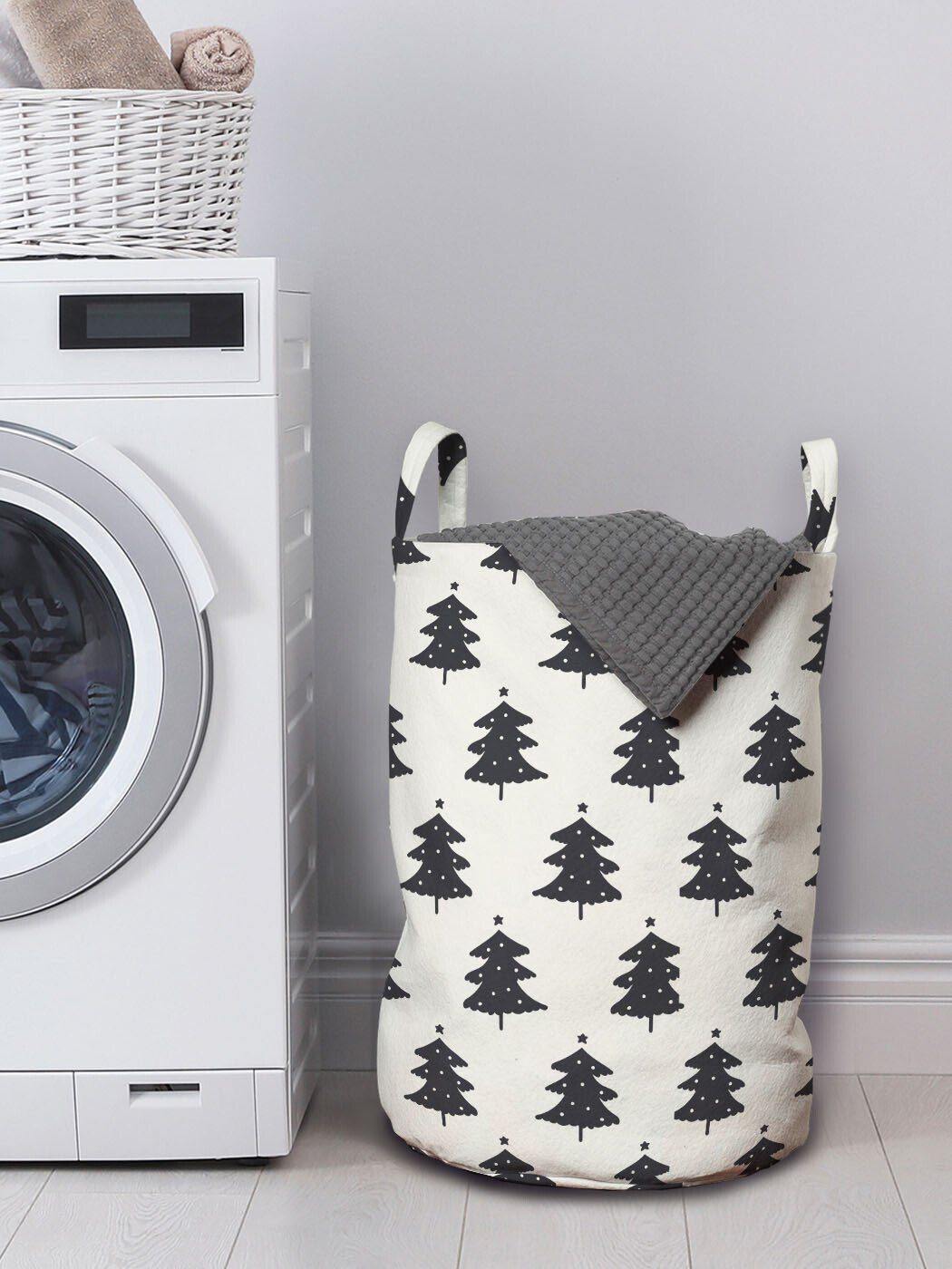 Abakuhaus Wäschesäckchen Wäschekorb mit Kordelzugverschluss Tree Silhouette Waschsalons, Fir Griffen für Weihnachten