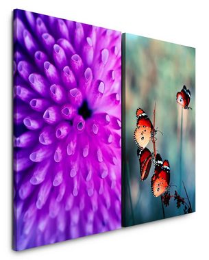 Sinus Art Leinwandbild 2 Bilder je 60x90cm Koralle Unterwasser Schmetterlinge Sommer Violett Frühling Makrofotografie