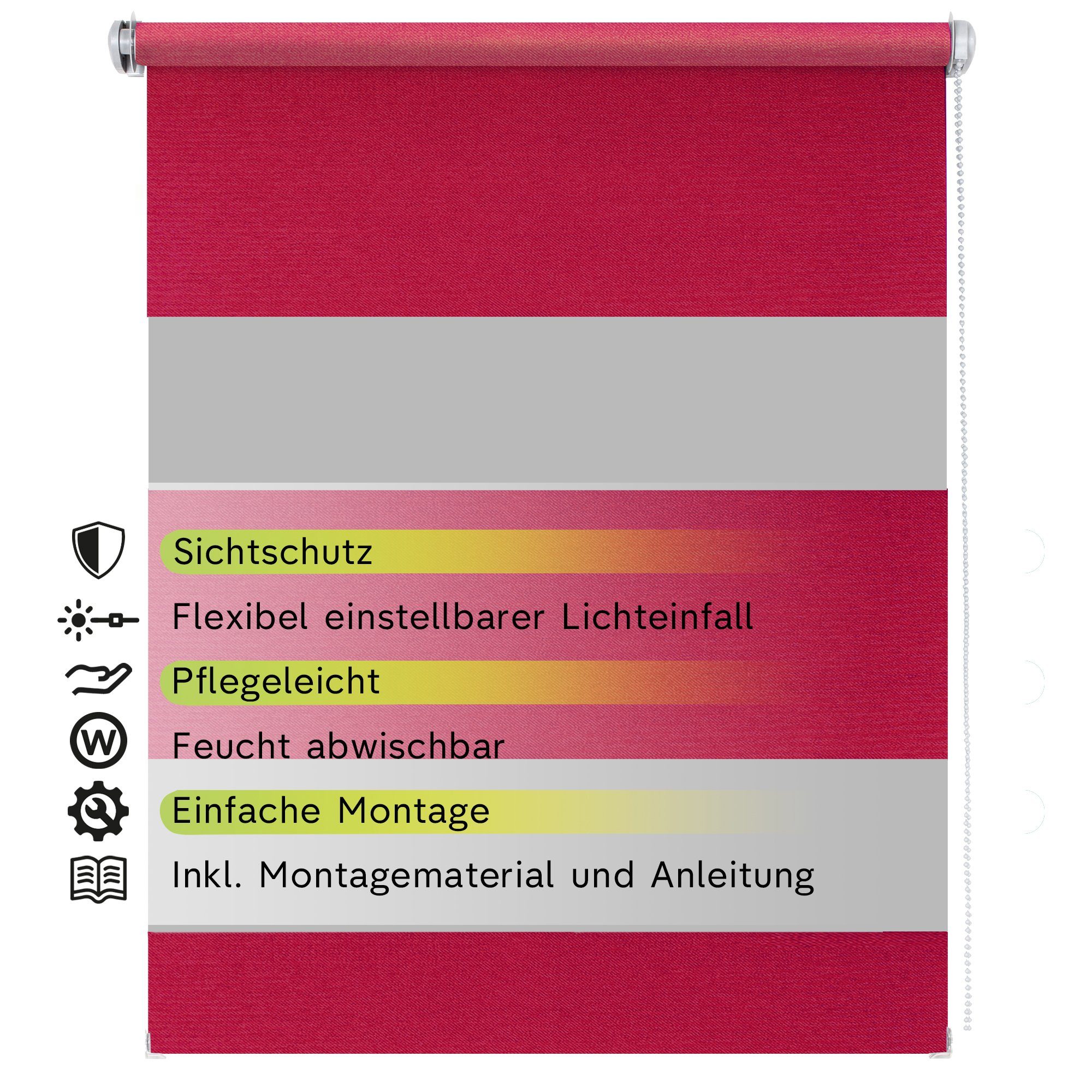 Doppelrollo Rollo MON ohne Bohren, Rikmani, Klemm- oder Schraubmontage, Moderne Optik, Klemm- oder Schraubmontage, Sicht- und Sonnenschutz