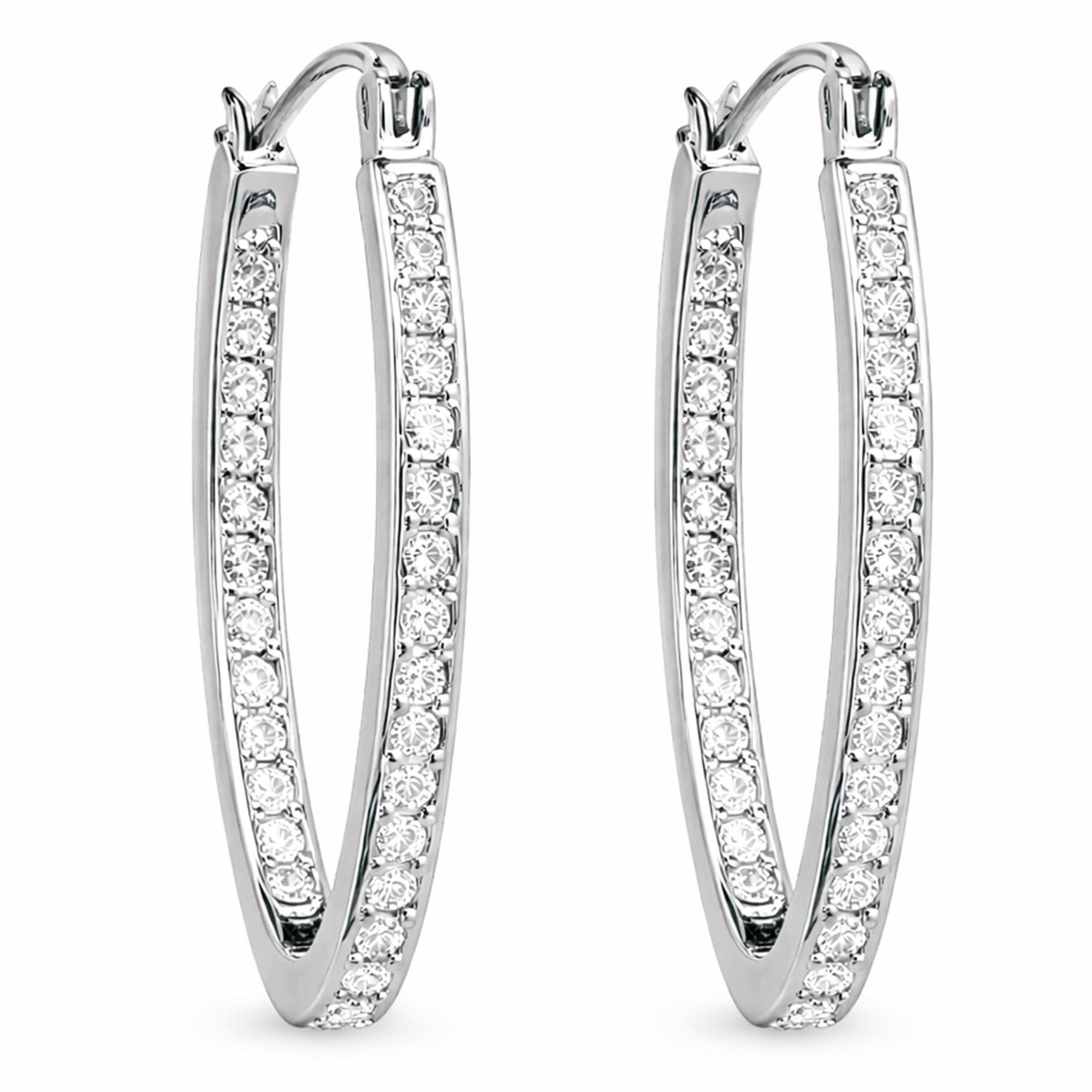 LÖB Paar Creolen Ohrringe 18K Weißgold vergoldet Hängend Zirkonia Steine Oval Silber (Geschenke für Frauen Beste Freundin Mutter Mama Damen Ehefrau sie zum Geburtstag Ostern Muttertag Muttertagsgeschenk, Inkl. Schmuckbox), Damen Kreolen Glitzer Tropfen Tropfenform Brautschmuck Lang Creolen