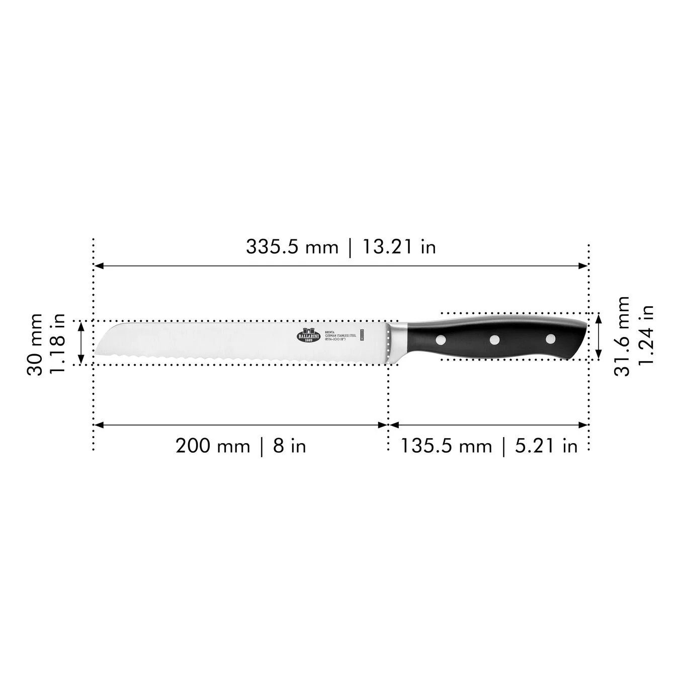BALLARINI Brotmesser BALLARINI Brenta Brotmesser Küchenmesser Messer 20 cm, Wellenschliff