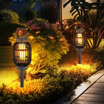 Globo LED Gartenleuchte, LED-Leuchtmittel fest verbaut, Warmweiß, LED Solar Lampe Garten Deko Feuer Effekt Steck Steh Strahler Balkon