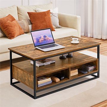 Yaheetech Couchtisch, 3-stufiger Kaffeetisch Holz Sofatisch Beistelltisch Metallrahmen