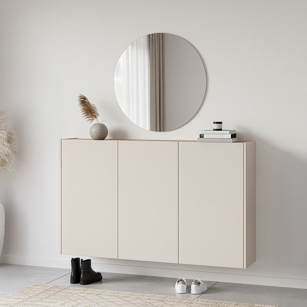 Lomadox Garderoben-Set LAPUA-01, (Spar-Set, 2-St., Garderobenspiegel Schuhschrank), in kaschmir und Eiche, ideal für schmale Flure