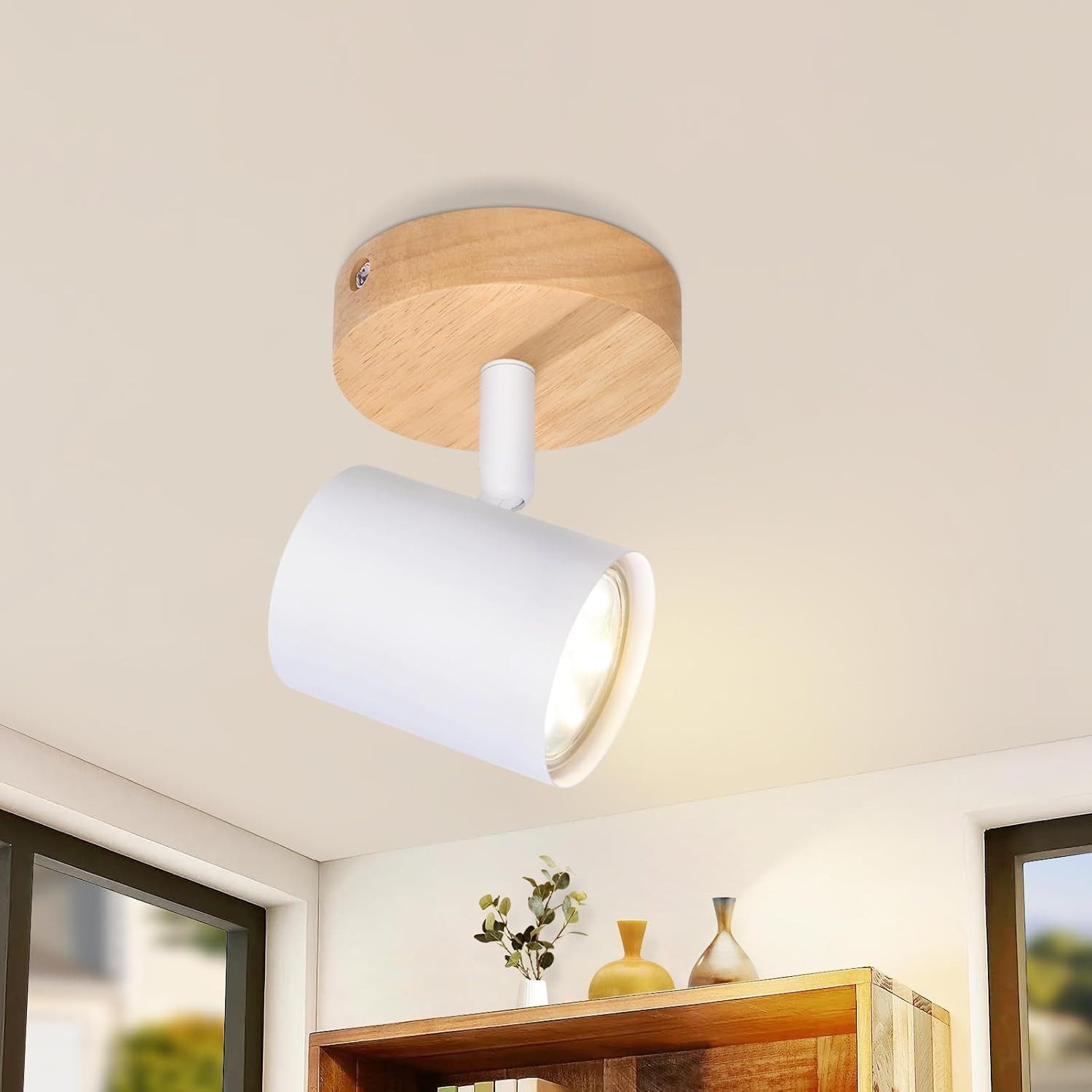 ZMH Deckenstrahler 1 Flammig GU10 Deckenlampe Holz - Deckenleuchte Schwenkbar 350° Flur, Einfache Installation, ohne Leuchtmittel, Flexibel einstellbare Deckenleuchte Schlafzimmer
