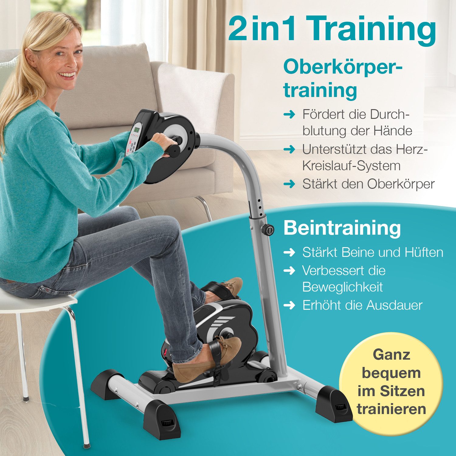 aktivshop Heimtrainer motorbetrieben & mit Trainingsprogrammen, schonend und verstellbar, separate Antriebsmotoren für Ober- und Unterkörpertraining