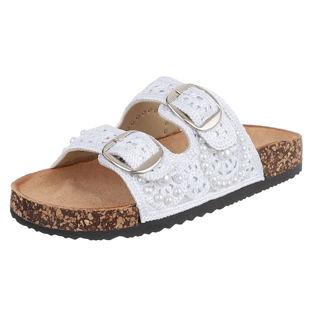 Damen Slides mit Schnallen und Perlenapplikation Pantolette