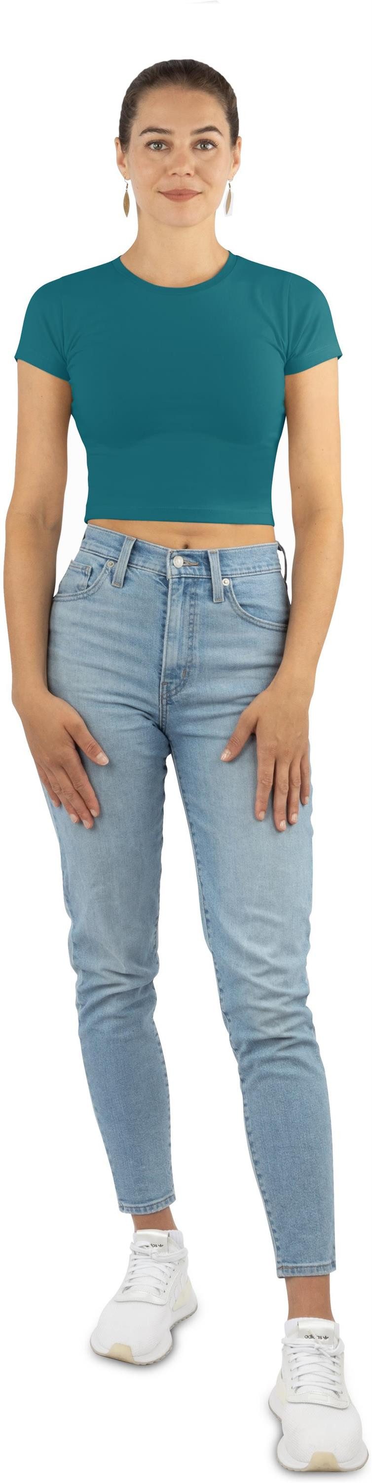Janice Kurzarmshirt 3 x Damen crop T-Shirt hochgeschlossen Nerano Kurzes Shirt aus Baumwolle