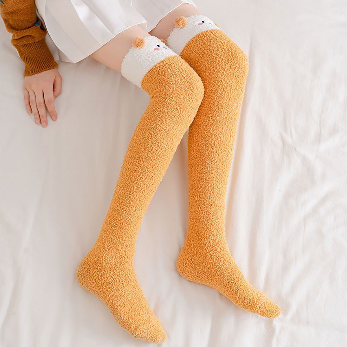 Oberschenkelhohe CTGtree Damen Socken Strümpfe Fleece (1-Paar) Socken 4Paar