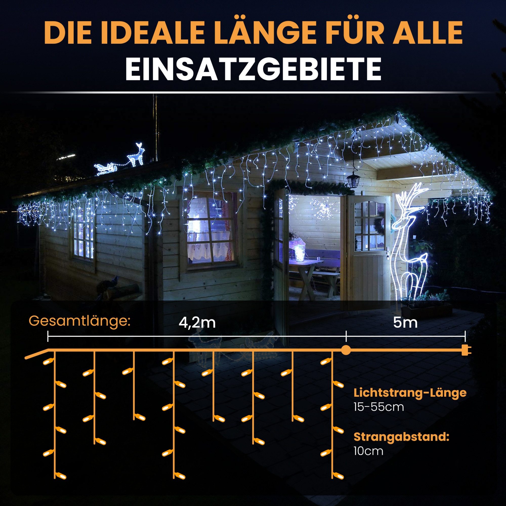 Gartenpirat LED-Lichterkette Eisregen LED-Beleuchtung Weihnachtsdeko für außen mit Timerfunktion, 4,2 m – Bild 4 von 5