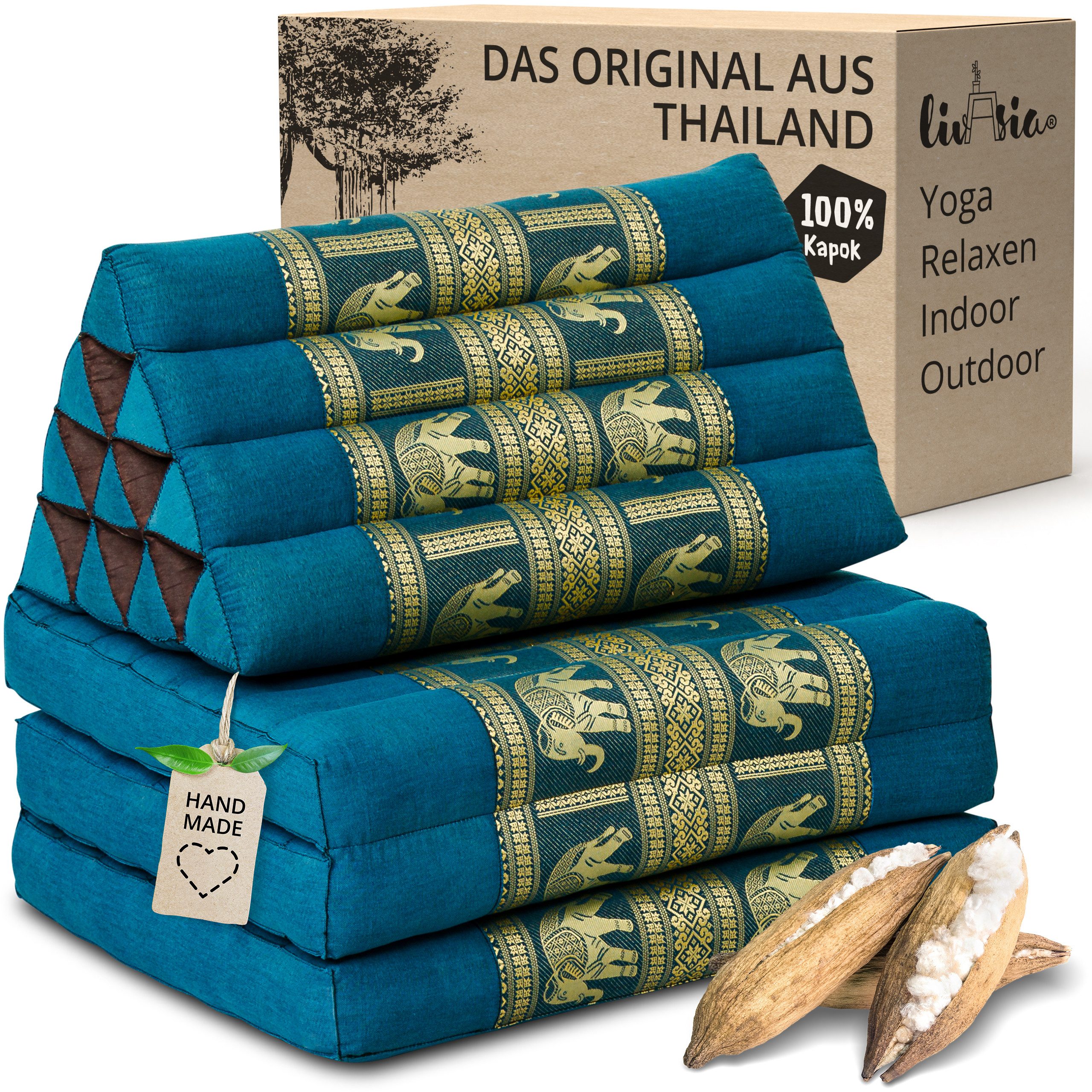 livasia Sitzsack Thaikissen 3 Auflagen (Deluxe) vegan und handgefertigt, 175x55x8cm, Kapok
