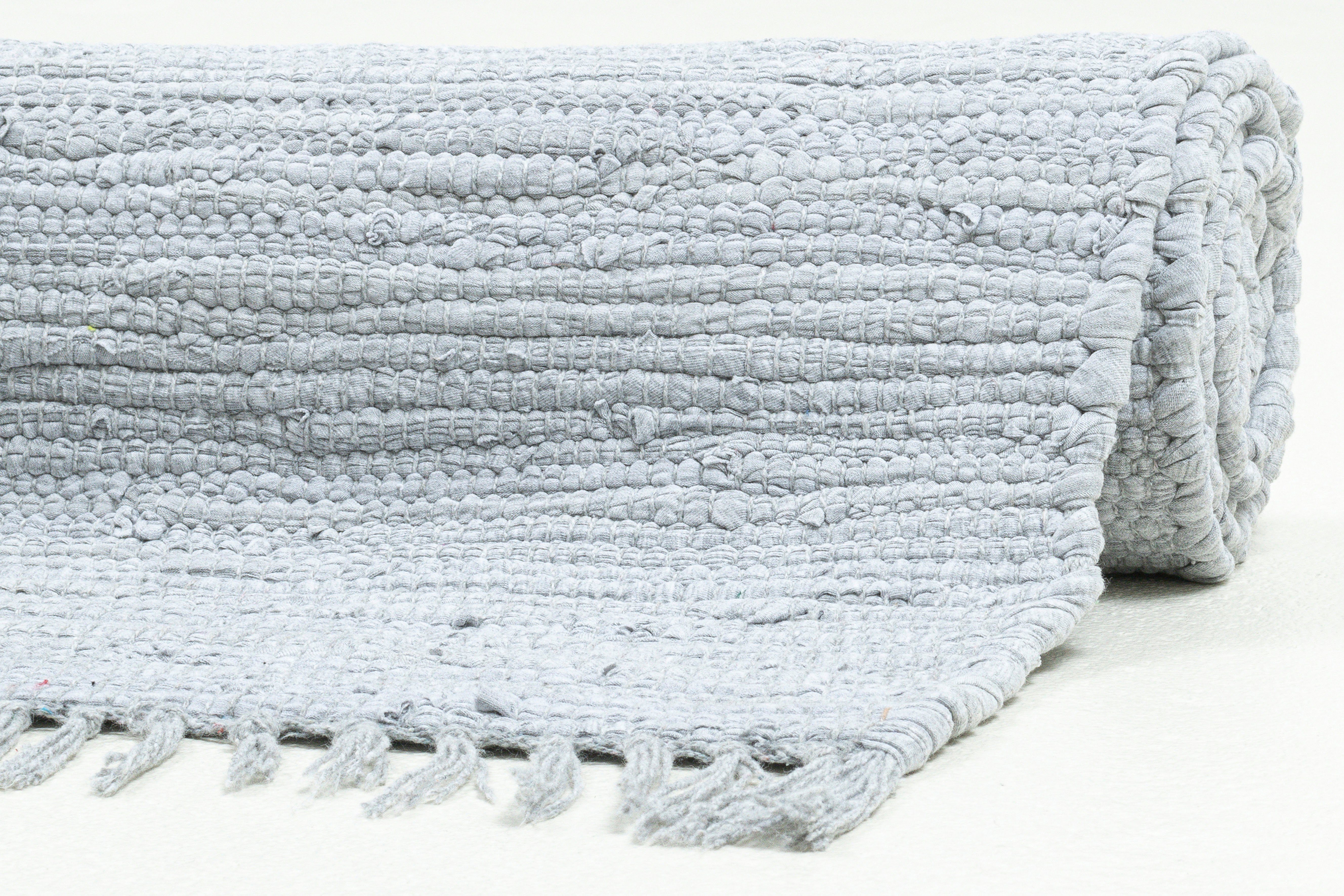 mm, Cotton, reine grau Handweb 5 handgewebt, Höhe: Baumwolle, Flachgewebe, rechteckig, Fransen Teppich THEKO, Happy Teppich, mit