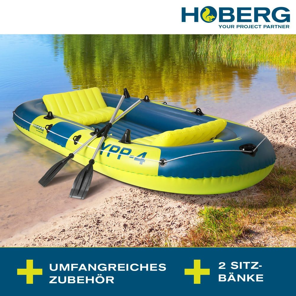 Hoberg Schlauchboot 4 Personen 2 Paddel & Pumpe YPP-4 322x165cm, (8-St), aufblasbar inkl. Reparatur-Kit, Pumpe, Handyschutz, Boje