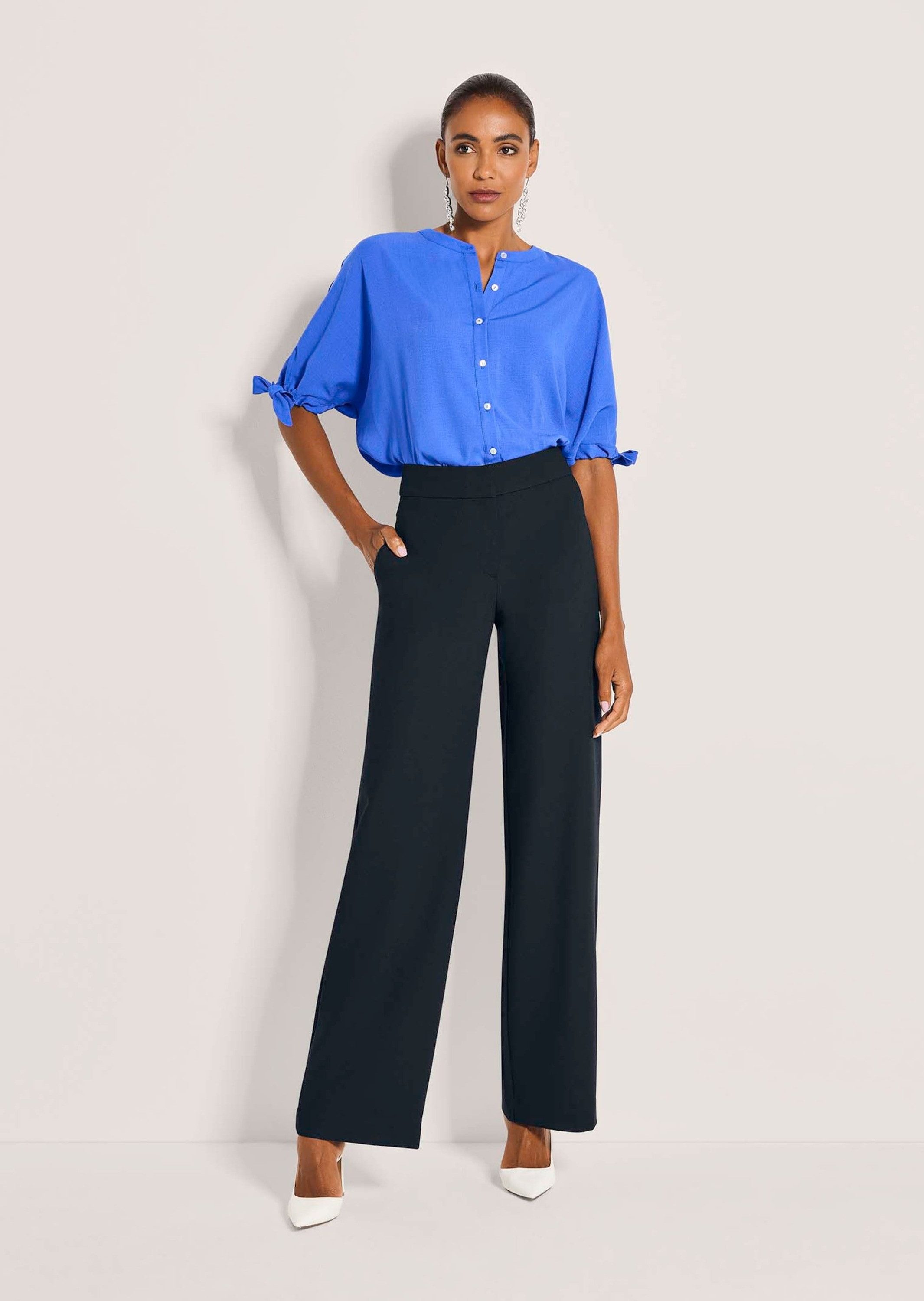MADELEINE Bügelfaltenhose Sommerhose mit Formbund Jerseyhose mit Hakenverschluss, Nahttaschen und Knöchellänge