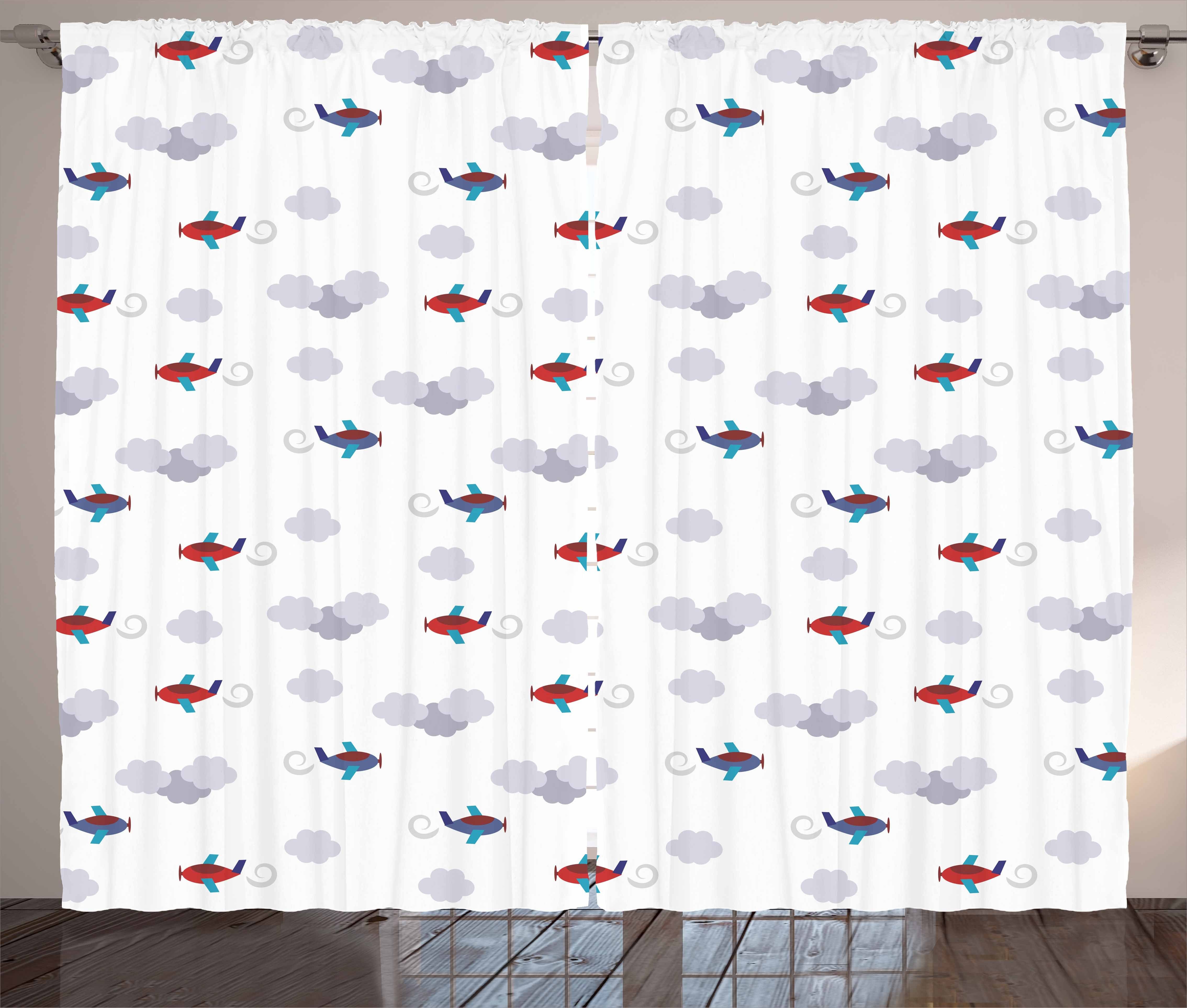 Gardine Schlafzimmer Kräuselband Vorhang mit Schlaufen und Haken, Abakuhaus, Flugzeug Cartoon Flugzeuge in Himmel