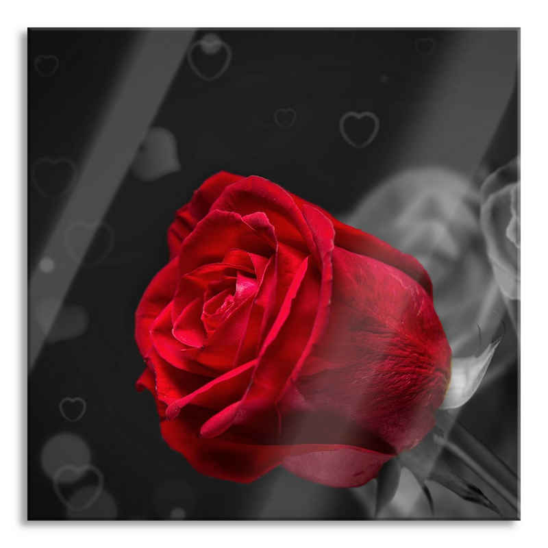 Pixxprint Glasbild rote Rosen zum Valentinstag, rote Rosen zum Valentinstag (1 St), Glasbild aus Echtglas, inkl. Aufhängungen und Abstandshalter
