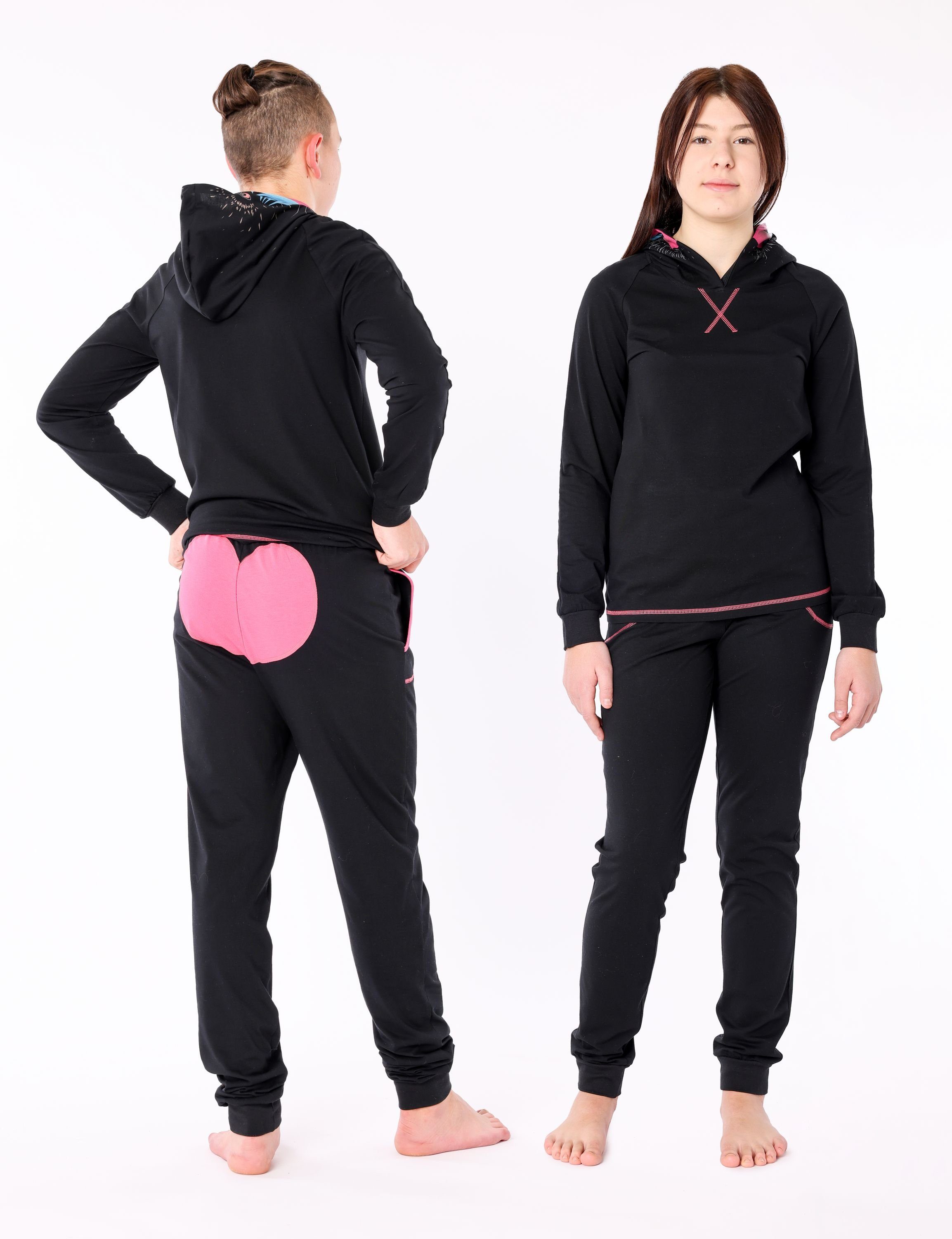 Schwarz Schlafanzug Tierkostüm Schlafanzug Kapuze ohne aus mit Ladeheid LA40-237 Baumwolle Mädchen Pavian