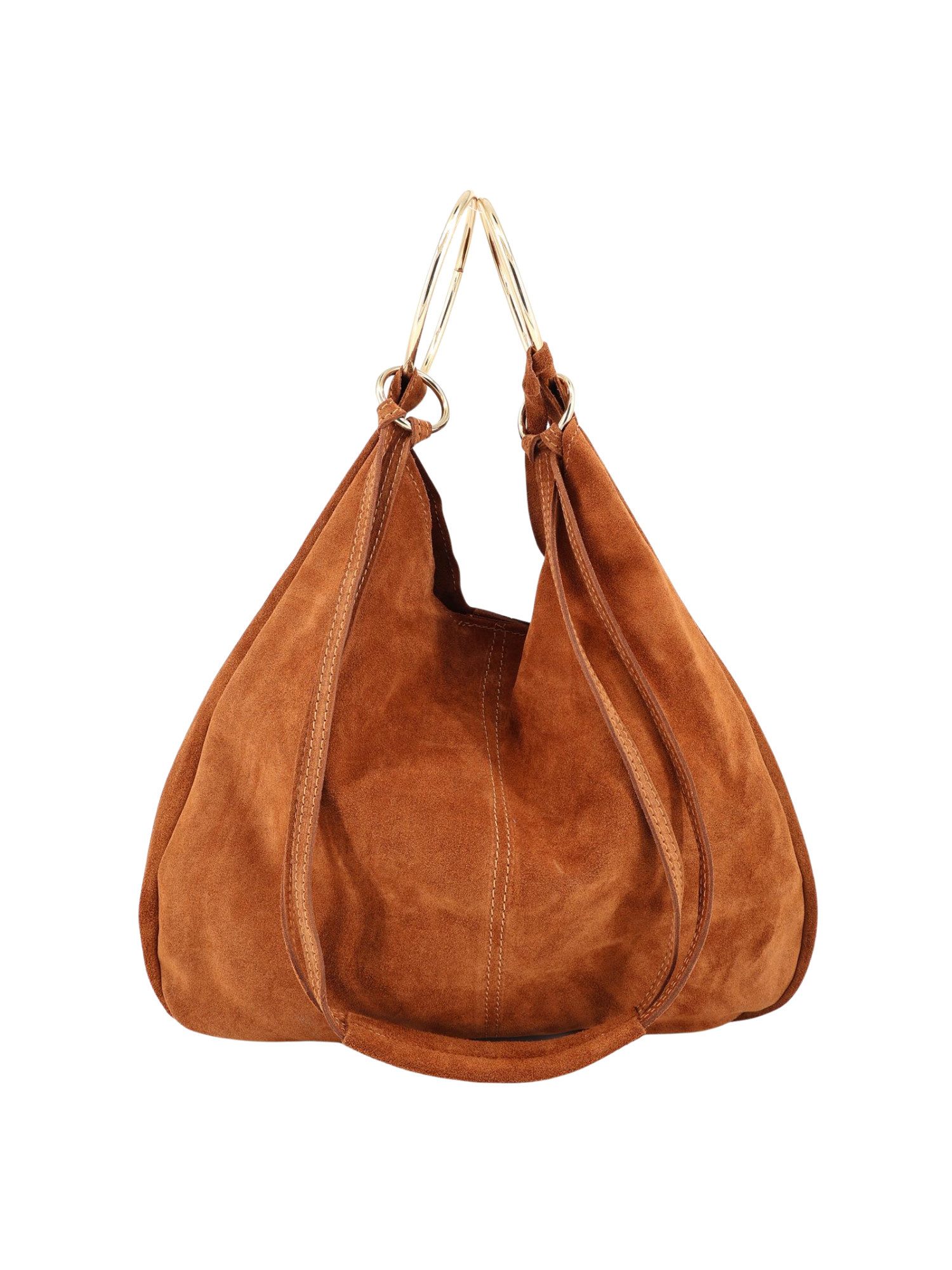 BRISE TASCHE Shopper Brise® Sonya – Italienischer Wildleder Shopper mit goldfarbenen Ringen (Taschen-Set, 2-teilig: Shopper + abnehmbare Wildleder-Clutch), Design aus echtem Wildleder mit goldfarbenen Metallringen