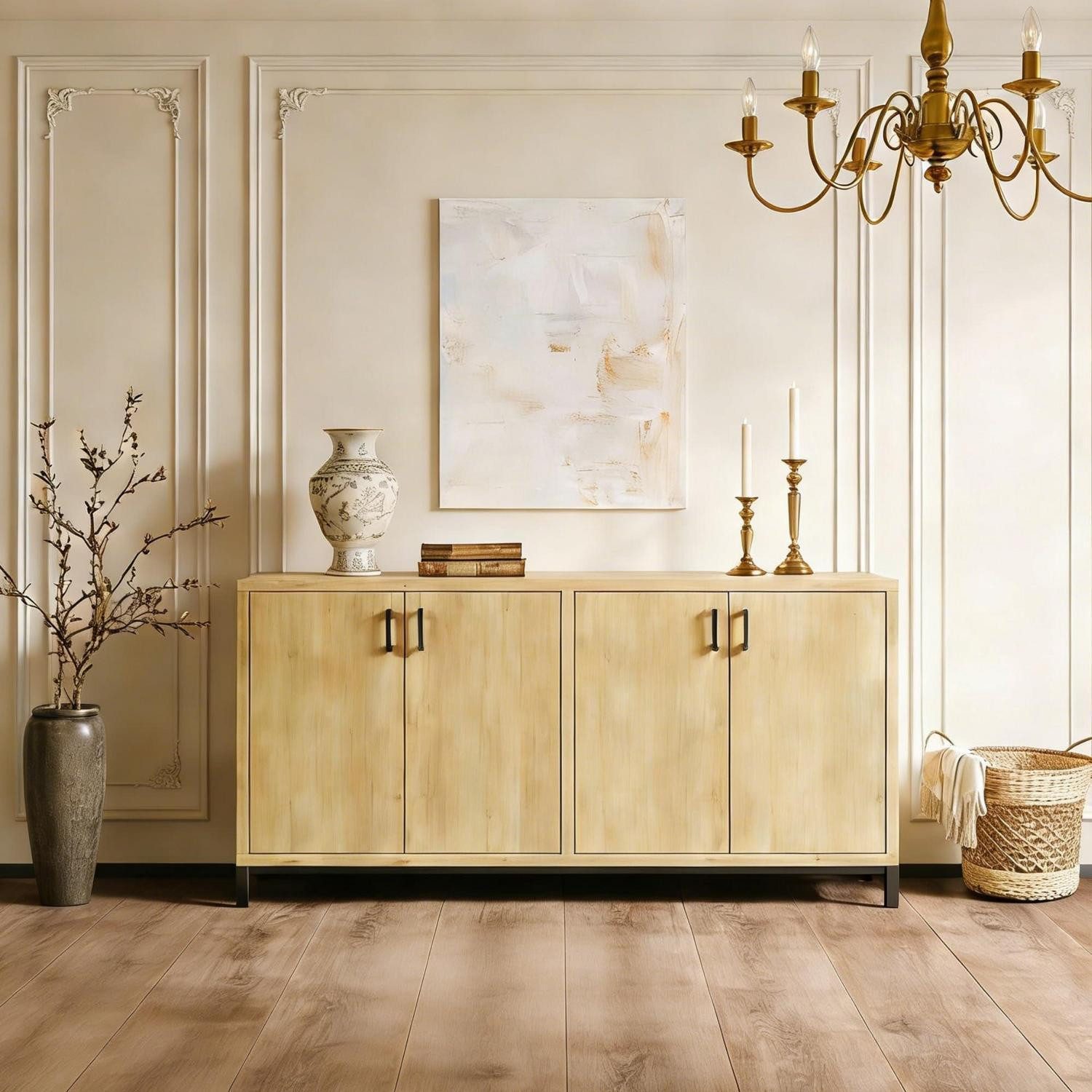 LuxusKollektion Anrichte Küchenschrank Holz Anrichte Aufbewahrungsmöbel Metallgriff 4 Türen