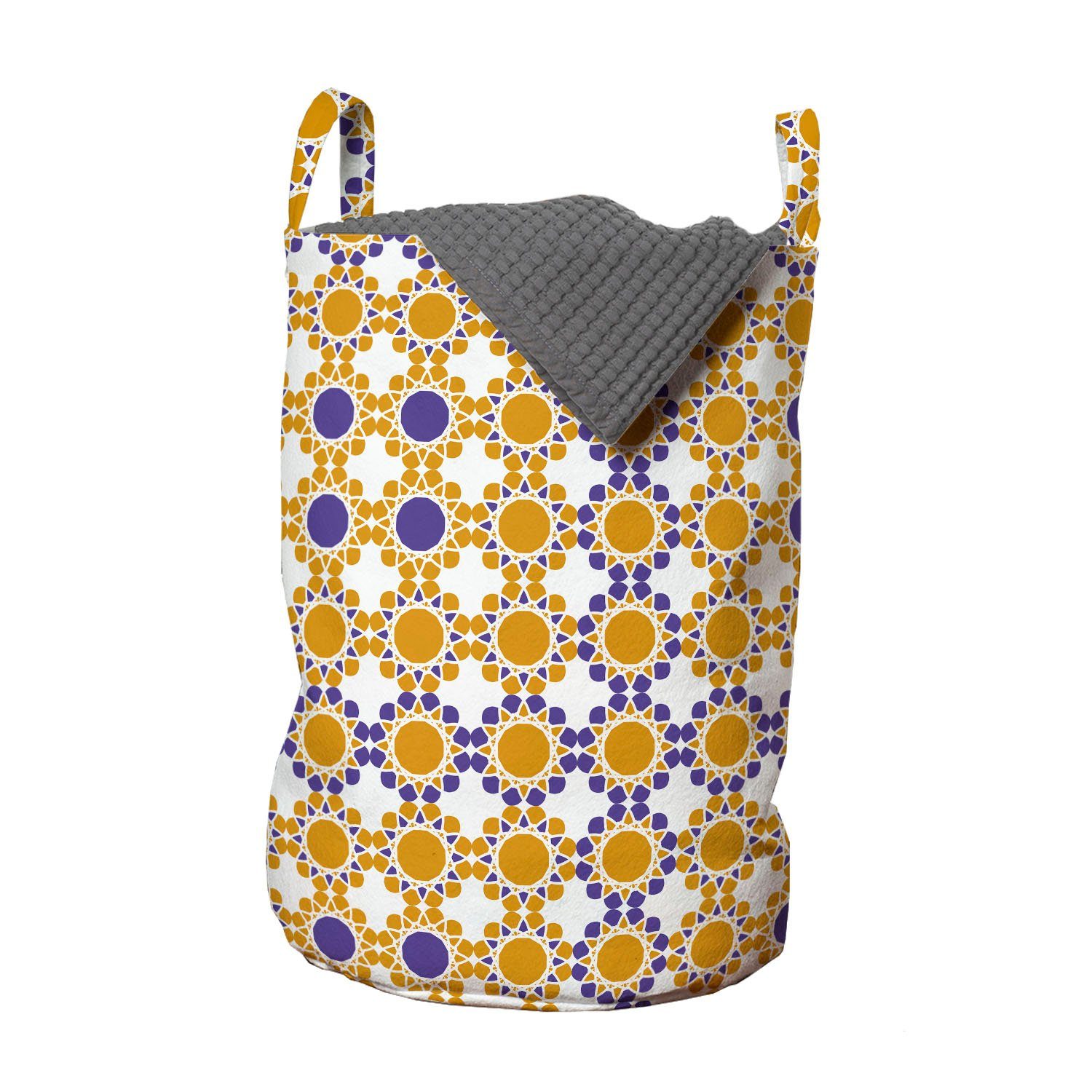 Abakuhaus Wäschesäckchen Waschsalons, Ethnisch Griffen Bicolor Blumen-Motiv Wäschekorb mit für Kordelzugverschluss