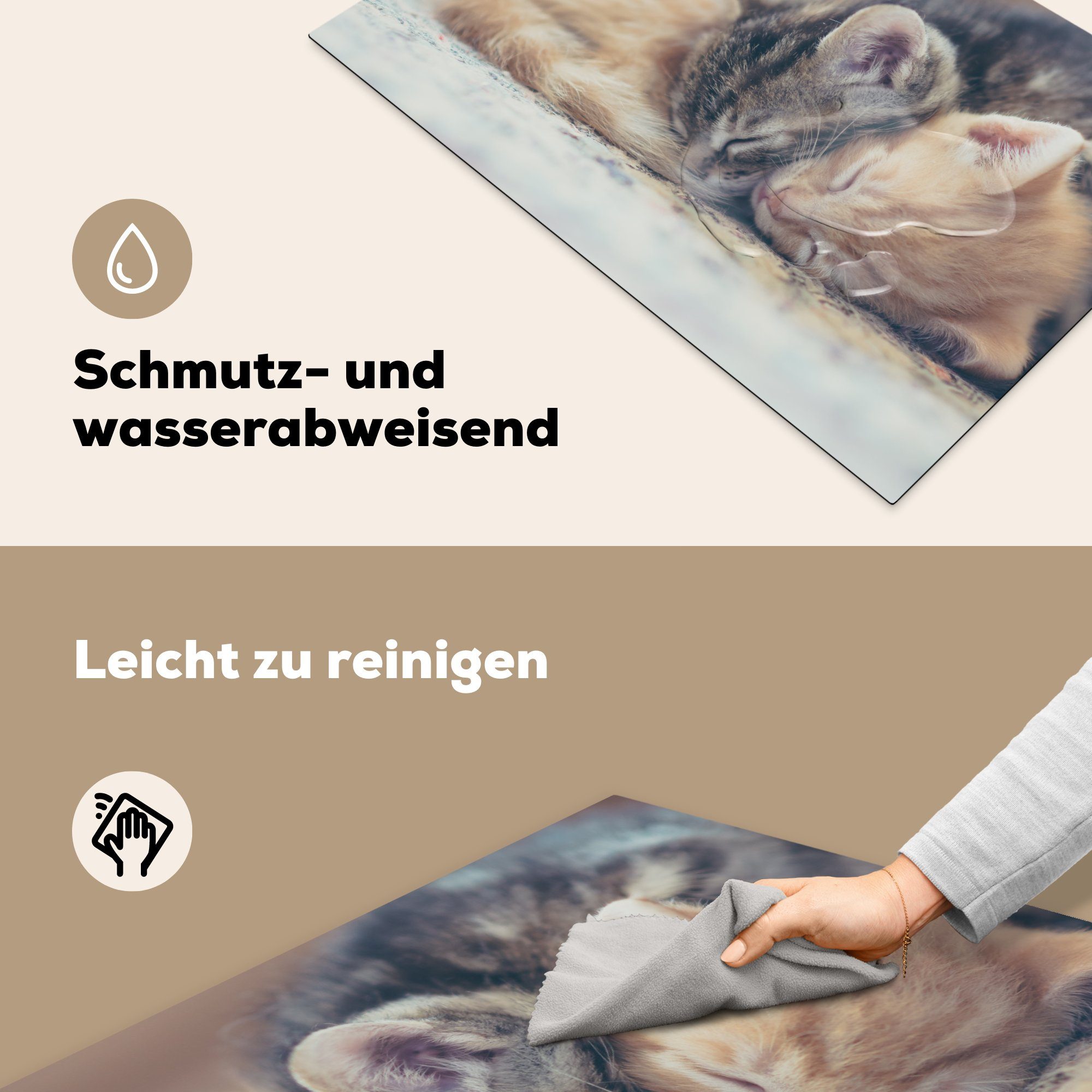 küche, Kätzchen, Schlafende Vinyl, Herdblende-/Abdeckplatte für tlg), MuchoWow (1 Ceranfeldabdeckung Schutz cm, Induktionskochfeld die 81x52