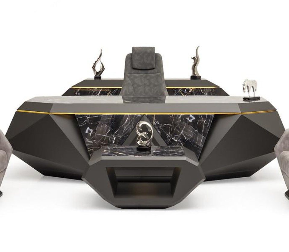 Xlmoebel Büromöbel-Set Stilvolle graue Bürogarnitur mit Designer-Arbeitstisch 3tlg., Made in Europa