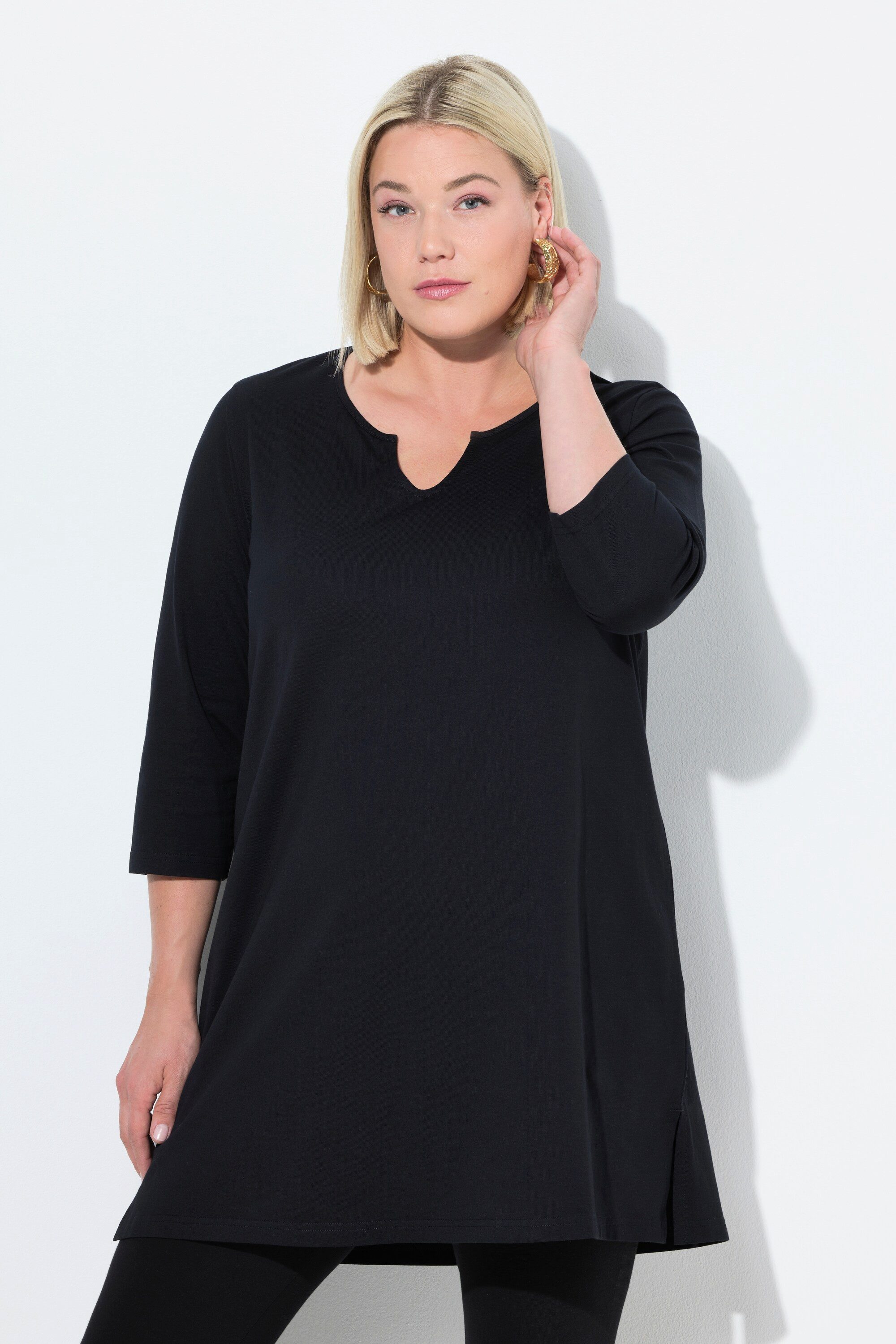 Longshirt Longshirt A-Linie Tunika-Ausschnitt 3/4-Arm