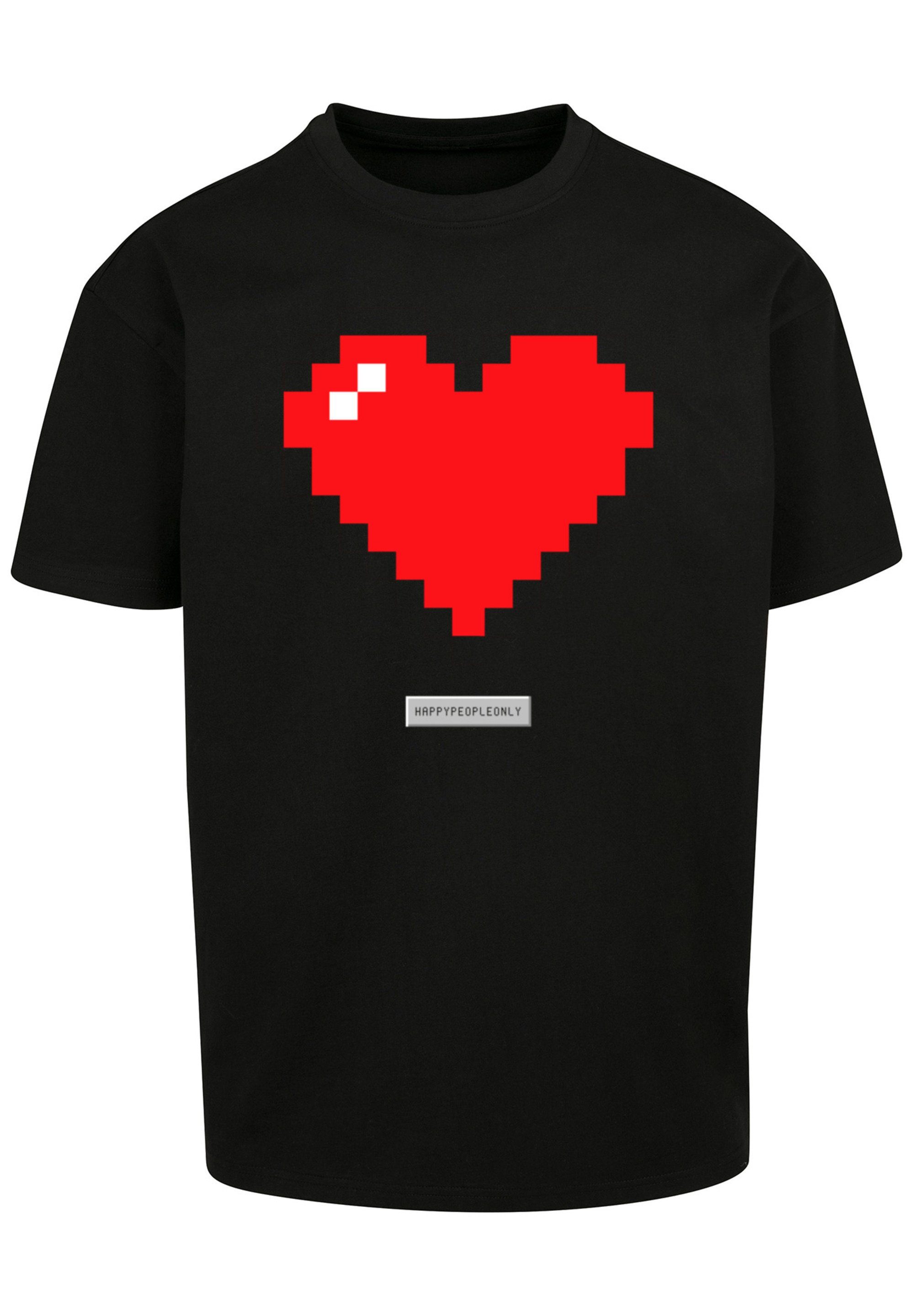 schwarz Vibes Print Good People Pixel Herz T-Shirt Happy F4NT4STIC