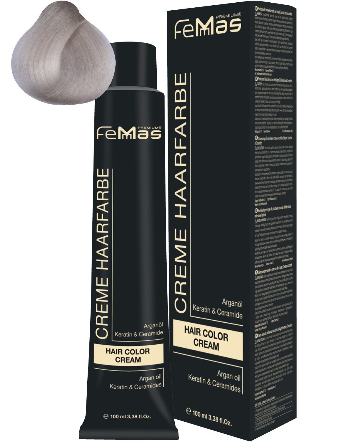 Femmas Premium Haarfarbe FemMas Hair Color Cream 100ml Haarfarbe Superaufheller Silber 912