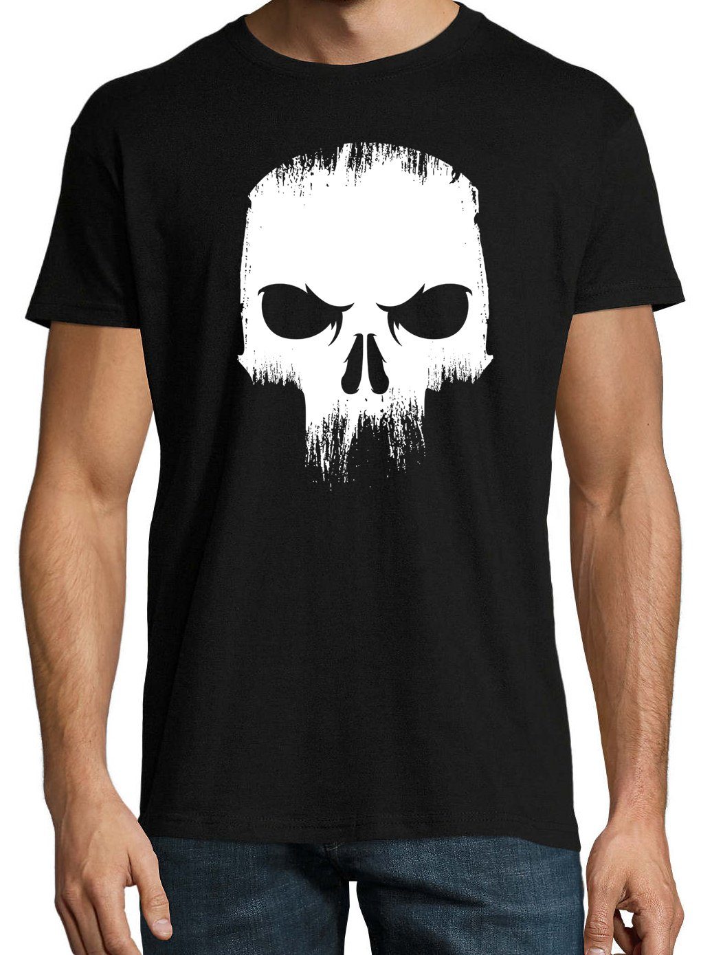 Totenkopf T-Shirt trendigem Youth Angry Designz mit Frontprint Schwarz Shirt Herren Skull