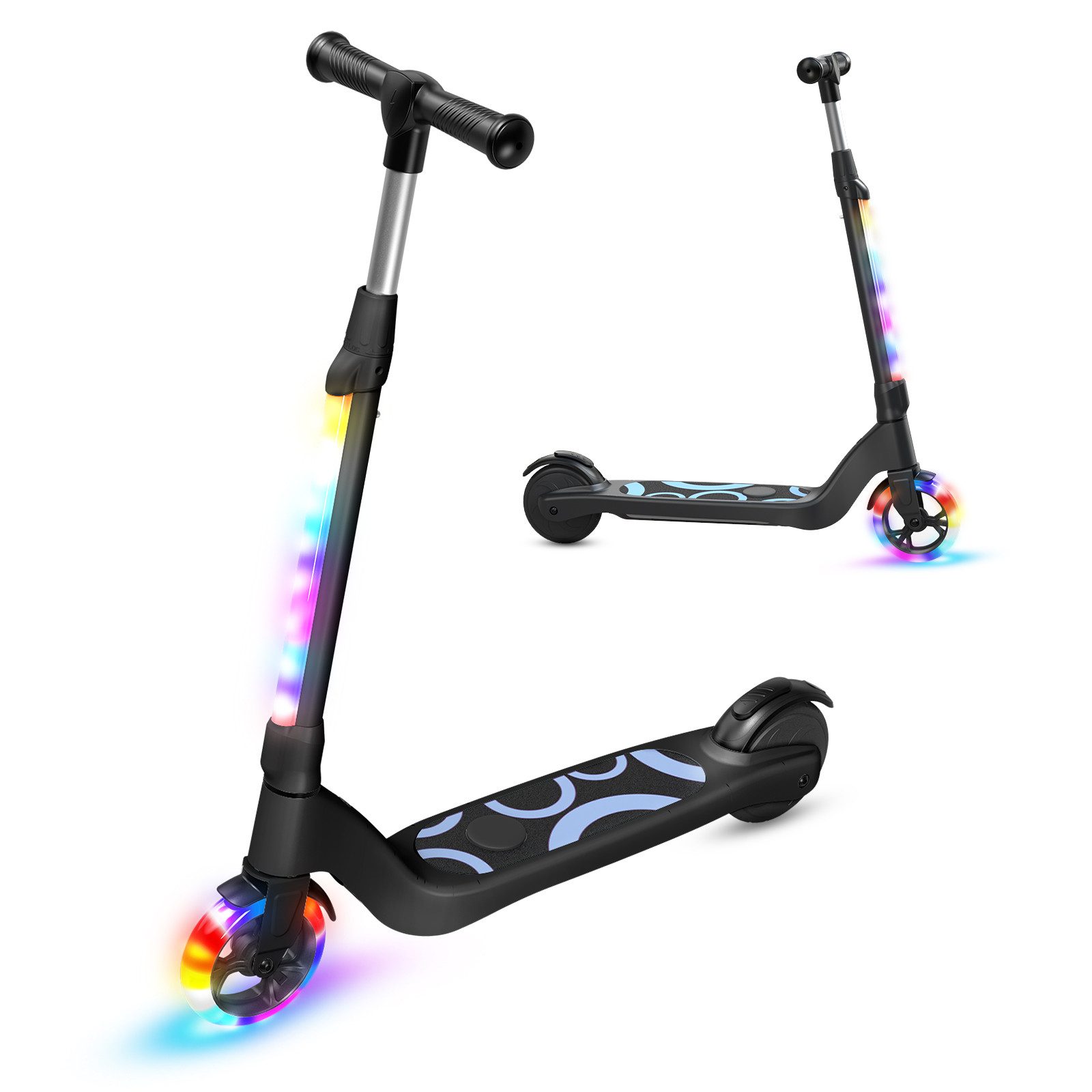 SISIGAD Elektro-Kinderroller E Scooter für Kinder 6-10Jahre,Bunte LED-Lichter+3 Einstellbare Höhe