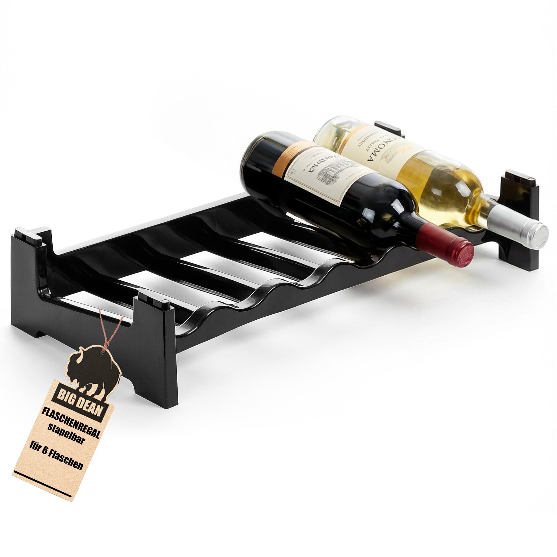 BigDean Flaschenregal Flaschenregal stapelbar für 6 Flaschen Weinregal, Set 1-tlg., Modular, Erweiterbar, Werkzeugfrei, Robust, Standsicher