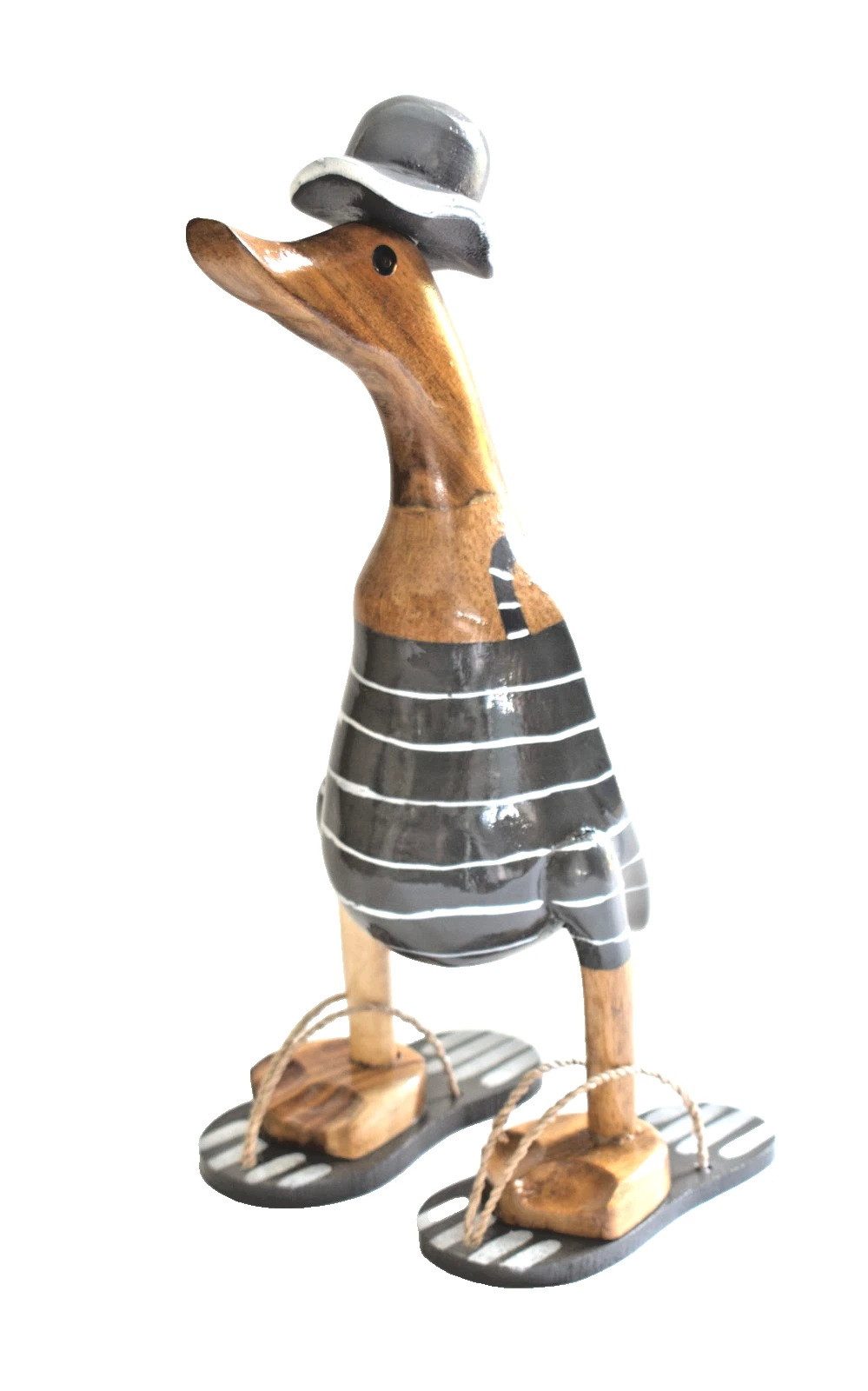 Kaufhaus le petit Tierfigur Deko Ente Holz Laufente Badeanzug Badelatschen Vogel Figur Skulptur, Hut Gans Vogelfigur Gartenfigur Dekofigur Dekoskulptur Dekoobjekt