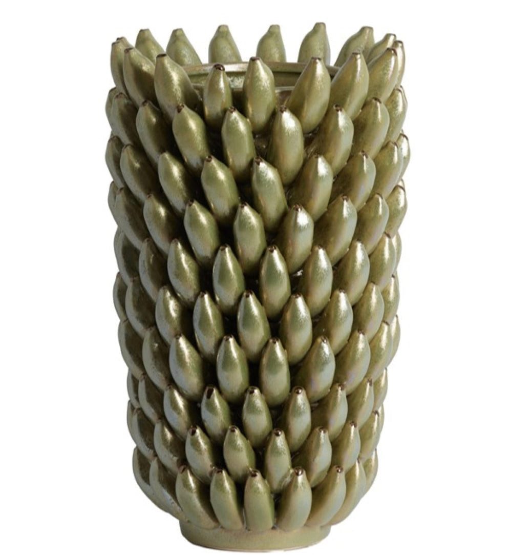 Dirk Davids Leuchten GmbH Dekovase Handgefertigte Struktur-Vase aus Keramik Salbeigrün Ø25x45cm