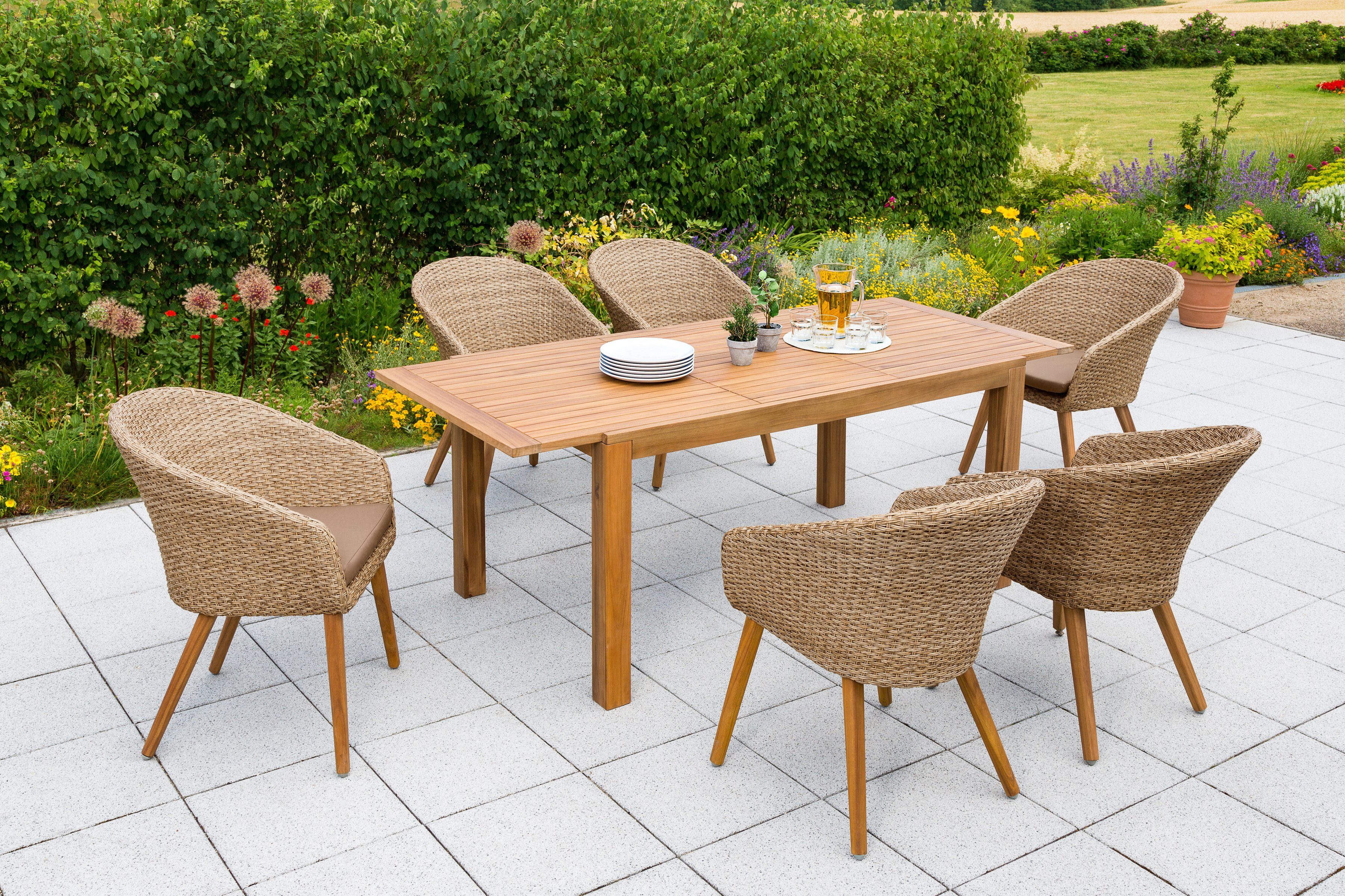 MERXX GartenEssgruppe Arrone, (7tlg), 6 Stühle und Tisch, mit