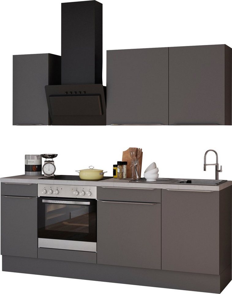 OPTIFIT Küchenzeile Aken, ohne E-Geräte, Breite 210 cm, Stabile  Metallauszüge bis 25 kg belastbar