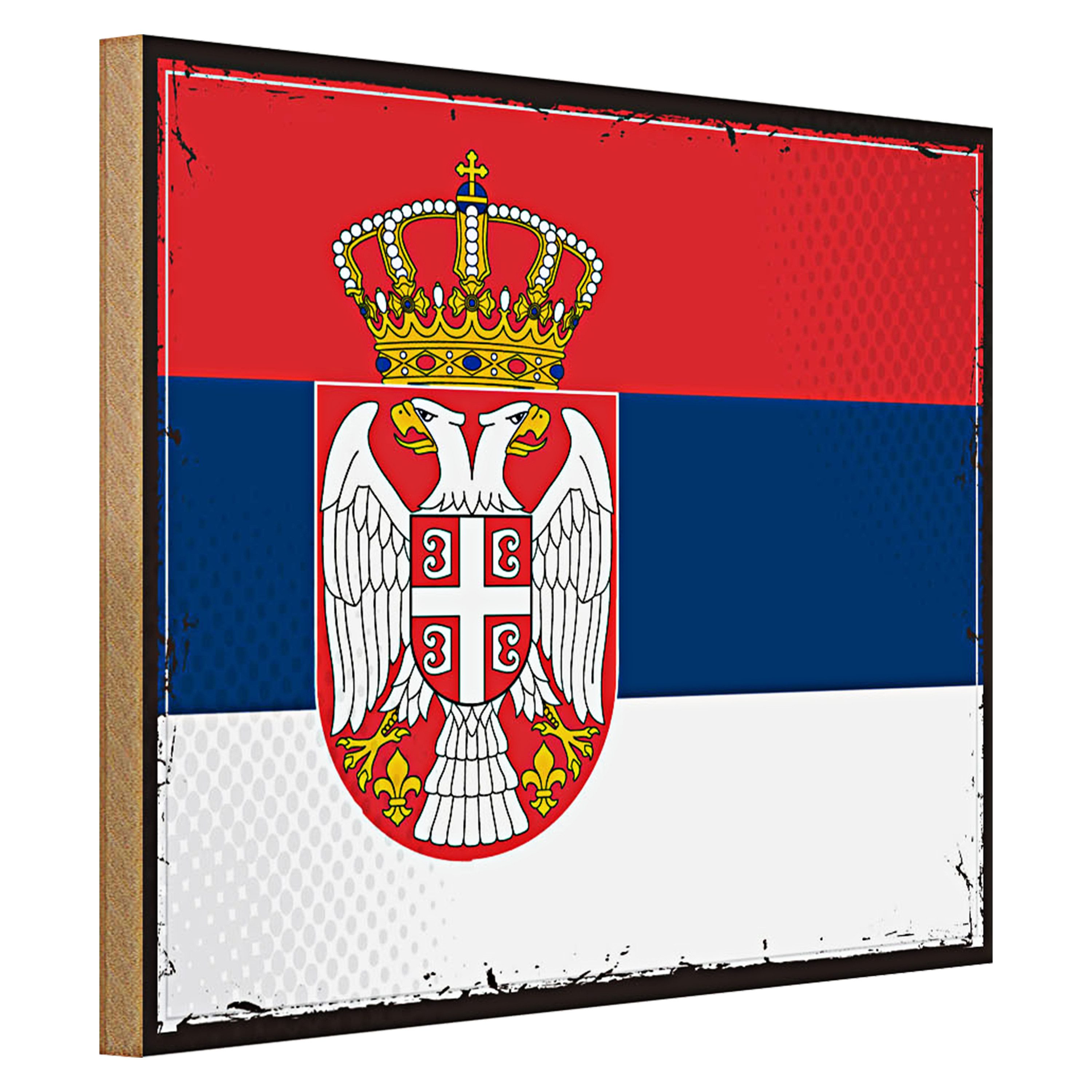 Roomando Holzbild Flagge Serbien 40x30cm Retro Flag of Serbia