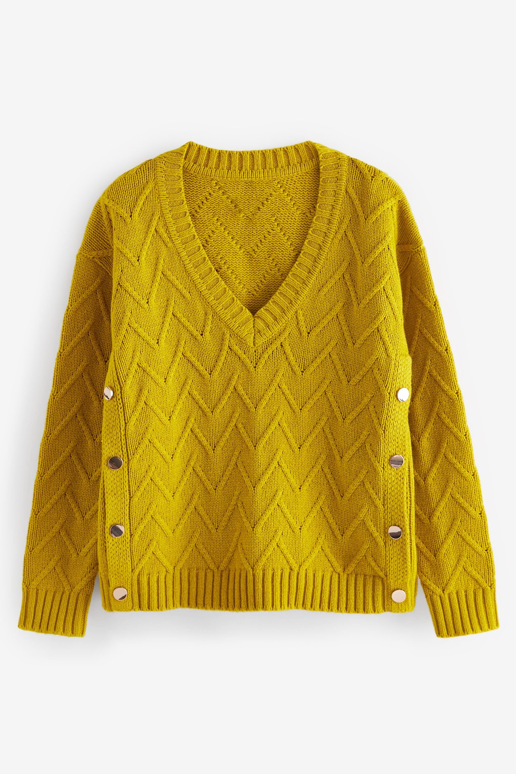 Next V-Ausschnitt-Pullover Premium-Pullover mit V-Ausschnitt und Ziernähten (1-tlg) Citrine Yellow
