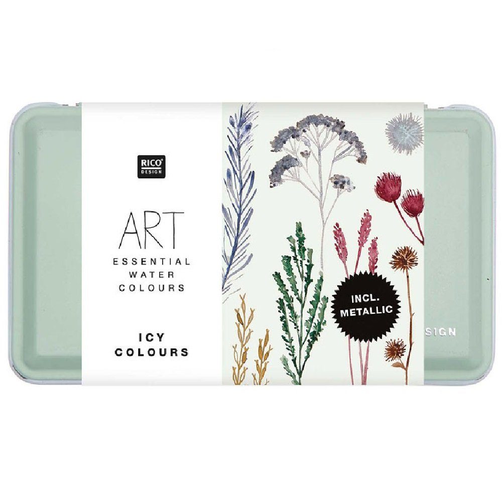 Rico Design Kreativset Essential Water Colours Aquarell Icy Colours incl. Metallic, 12x1/2, (Aquarellkasten, 12-tlg., 12x1/2 Näpfchen inkl. 4 Metallicfarben)