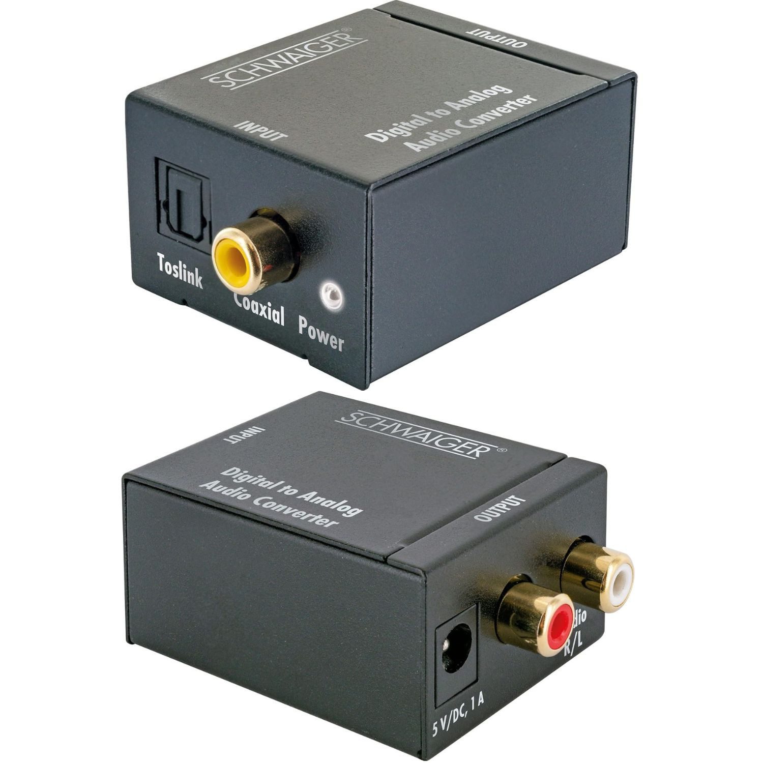 Schwaiger DAC Audio Konverter Adapter Box Gerät Wandler Audio-Adapter zu Koaxial RCA, Cinch, Toslink, 100 cm, Digital Koax Toslink optisch auf Analog Cinch 2x R – Bild 4 von 5